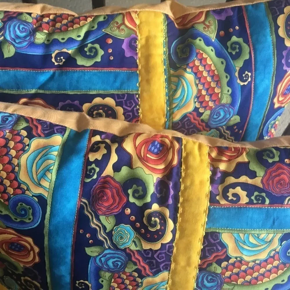 CLOSEOUT SALE $23. NWT Hand Crafted, Quilted Set 2 Turquoise, Red Yellow Print
